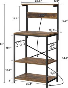 Étagère de cuisine avec prise électrique, table de bar à café à 4 niveaux, support pour <span class=keywords><strong>micro</strong></span>-<span class=keywords><strong>ondes</strong></span> avec 6 crochets en forme de S - Product Image 5