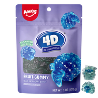 Amos 4D Fruit Gummies 3D Vormen, met sap gevuld, natuurlijk gearomatiseerd, blauwe framboos smaak, gummy snoepjes