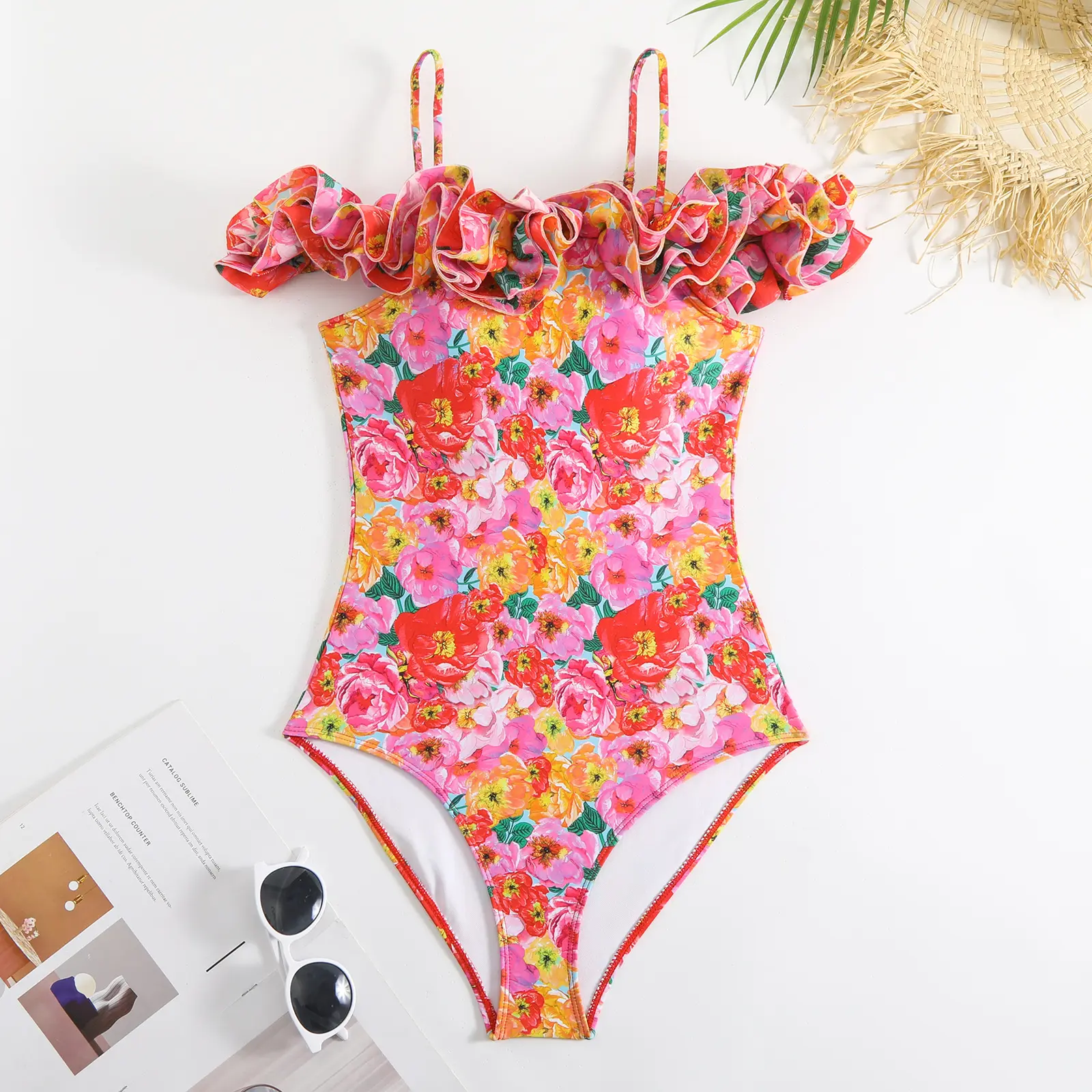 Jsn 2024 Bộ Đồ Bơi Nữ Bộ Bikini một mảnh in lệch vai cổ điển Bộ đồ bơi sarong đồ bơi mùa hè đồ đi biển Đồ tắm