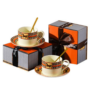 <strong>Gift</strong> Box Set Exquisite Ceramic Coffee Cups Saucers Horse Graphic High-end French-style Luxury Return <strong>Gift</strong> (Model Aima <strong>Custard</strong>) - Product Image 1