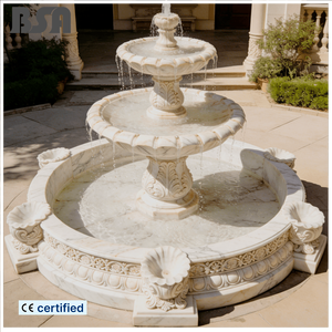 Fontana a due livelli in marmo bianco scolpita a mano, fontana da giardino in pietra per <span class=keywords><strong>la</strong></span> decorazione di cortili di ville - Product Image 1