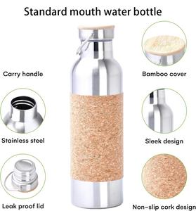 Custom logo Metal Tumbler Double Wall Vacuum Insulation Non Slip Cork Yoga Water <b>Bottle</b> With with Thin Detachable Cork Sleeve - Product Image 3