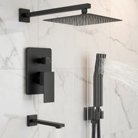 Ensemble de douche mural noir 3 fonctions avec système de douche pluie haute pression et pommeau de douche effet pluie