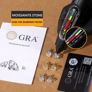 Boucles d'oreilles en moissanite 2 carats, taille ronde, diamant de laboratoire, plaqué or véritable 14 carats, argent sterling 925, VVS GRA, pour femmes et hommes - Product Image 2