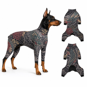 Vintage Dragon Floral Tattoo Print Dog Tattoo <b>Clothes</b> Four Leg Stretch Pet Jumpsuit Anti Shed Full Body Suit For Medium Large Do - Product Image 1
