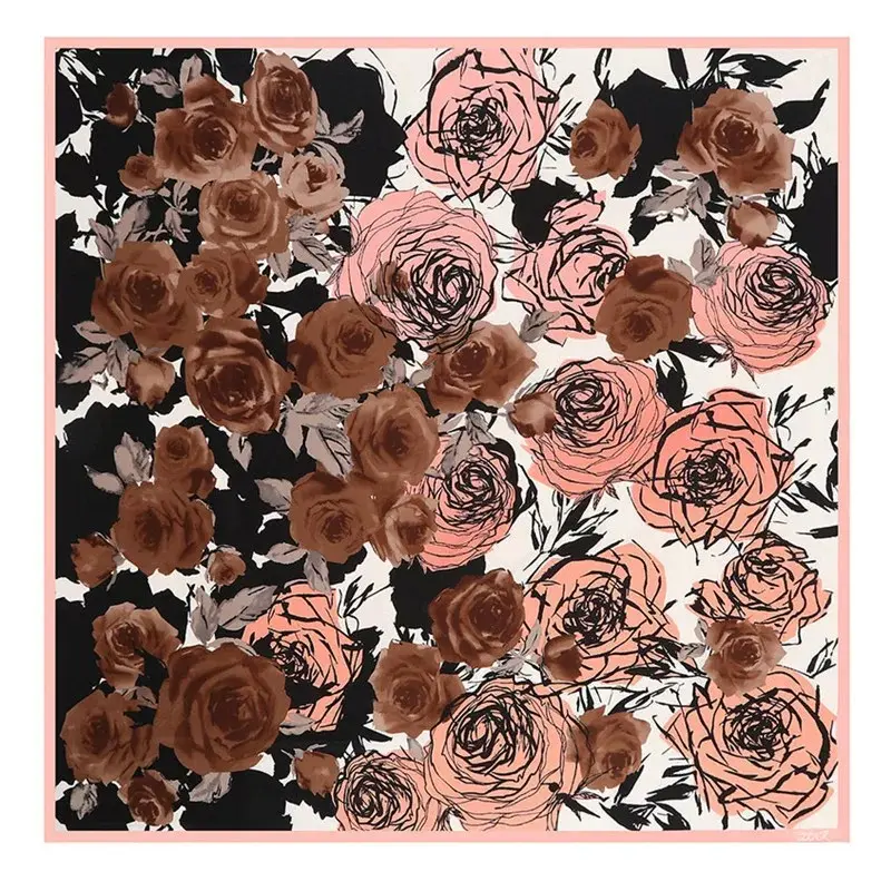 Colourful Rose Printing Silk Scarves Women Sunscreen Square Shawls
