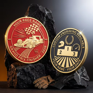 Moneda de desafío de carreras con logotipo personalizado al por mayor, relieve 3D, deportes motorizados, doble cara, personalizada, para finalistas de Gran Premio, de metal fundido a presión - Product Image 1