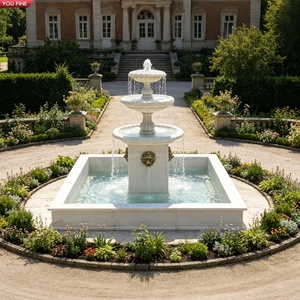 Fontaine à trois niveaux YOUFINE en marbre blanc avec relief <span class=keywords><strong>de</strong></span> tête <span class=keywords><strong>de</strong></span> <span class=keywords><strong>lion</strong></span> doré, fontaine en pierre pour la <span class=keywords><strong>d</strong></span>écoration <span class=keywords><strong>de</strong></span> villas <span class=keywords><strong>de</strong></span> luxe et <span class=keywords><strong>de</strong></span> cours. - Product Image 2