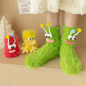 Calcetines de Felpa de Coral Transpirables con Estampados Divertidos para Mujer, Calcetines de Dormir Gruesos y Cálidos con Dibujos Animados, Calcetines de Peluche hasta la Rodilla - Product Image 1