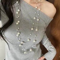 Français Long géométrique fleur perle collier mode chandail chaîne lumière luxe pour femmes mode pendentif colliers en gros