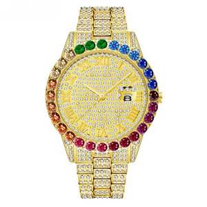 Reloj de Cuarzo para Hombre, Lujoso, con Incrustaciones de Diamantes, Acero Inoxidable, Analógico, Números Romanos, Ventana de Fecha, Resistente al Agua, Bisel Arcoíris, Navidad - Product Image 4