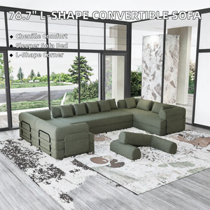 Sofá Cama Convertible Moderno en Forma de L, Tapizado en Chenilla, con Colchón Plegable para Sala de Estar - Product Image 2