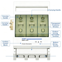 Disjoncteur de coupure de charge CHINT NHR17-400 400A 3P 4P, fusible vendu séparément, non inclus dans cet article, certification CE CB