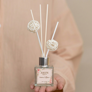 Aikun Floral 50ML Square Glass Sticker Label Custom Scent Long Lasting Aroma <b>Reed</b> <b>Diffuser</b> Gift Box Set for Startup Brand - Product Image 2