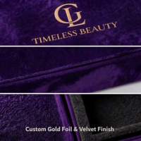 Boîte à livre magnétique en velours violet sur mesure de luxe avec logo en feuille d'or pour bijouterie, coffret cadeau, marché américain, nouveau design