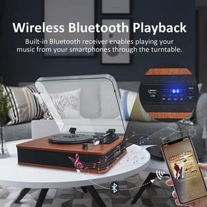 Mâm đĩa than có loa tích hợp, máy nghe nhạc vinyl cổ điển, Bluetooth, dẫn động trực tiếp, có radio FM, USB, chức năng ghi âm - Product Image 2