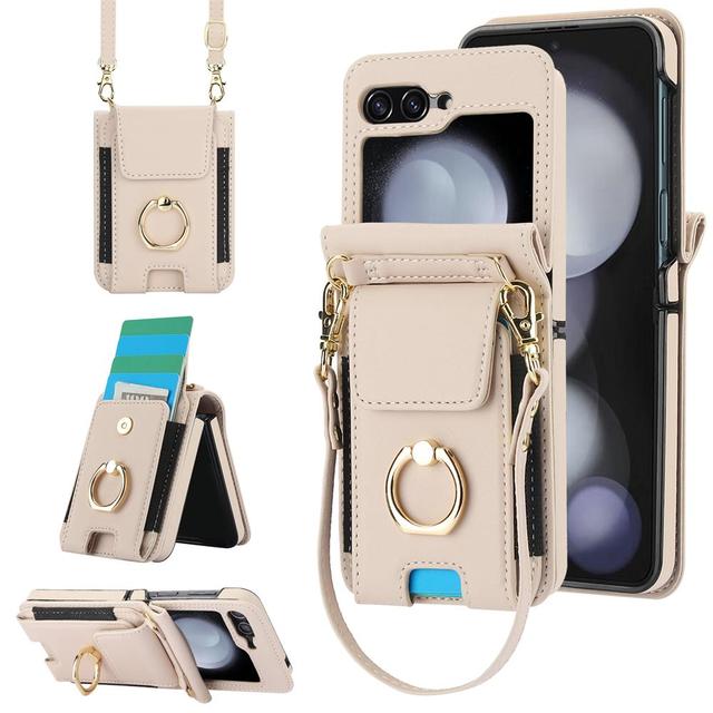 Phone Card Holder Wallet Case for Samsung Galaxy Z Flip 6 7 8 PU Leather Phone Purse with Ring Kickstand & Adjustable Strap
