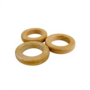 Anneaux de serviette en bois naturel, ronds, 4,5 cm, écologiques, décoration de table pour fête, mariage, dîner - Product Image 1