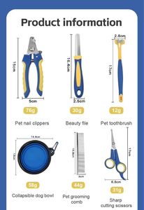 Kit de toilettage en plastique : Coupe-ongles, Peigne démêlant, Brosse lissante, Brosse à poils, Lime à ongles, Brosse de toilettage pour animaux, Ensemble de nettoyage - Product Image 2