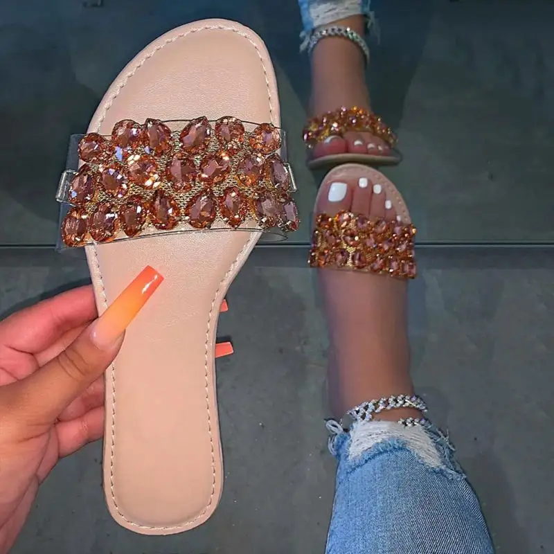 Sandali con fiocco in gelatina di cristallo sandali con cristalli di fiori pietre trasparenti tacchi a zeppa pantofole per tacco Africa Half-Drag e