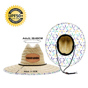 Chapeau de paille naturel en stock avec logo personnalisé acceptable, chapeau de soleil de plage de sauveteur avec doublure à imprimé floral - Product Image 4