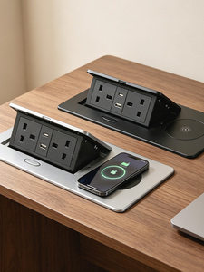 Escritorio Empotrado de Aluminio con Carga Inalámbrica y WIFI Integrado para Oficinas y Mesas de Trabajo - Product Image 1