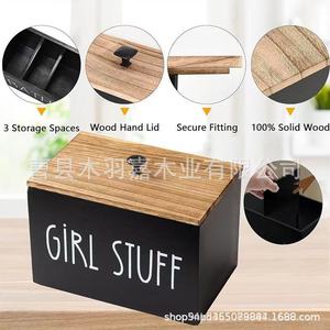 Wooden Storage <b>Box</b> With Lid Rectangle Chalkboard Surface For Cotton Swabs Tampons <b>Makeup</b> Cotton Bathroom Organization - Product Image 4