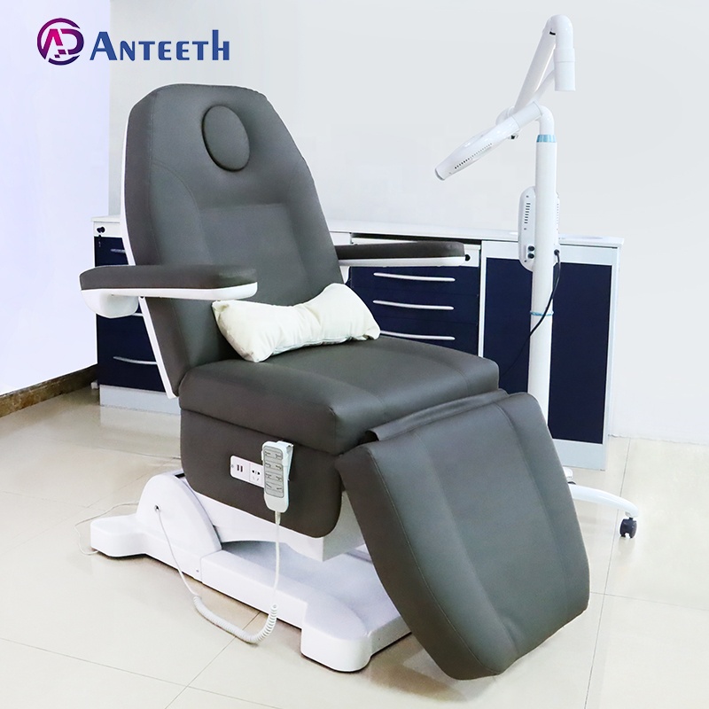 Anteeth-cama de masaje de tatuaje Facial multifuncional, sillas de salón de belleza eléctricas grises, 3/4 motores