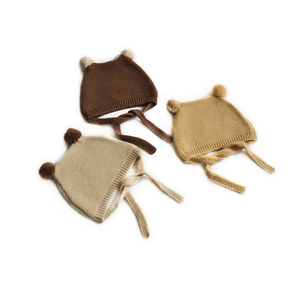 Bonnet personnalisé avec logo, côtelé, à <span class=keywords><strong>pompon</strong></span>, pour enfants, en acrylique doux, avec fermeture à nouer, confortable, pour l'automne, extérieur, neutre, adorable, usage quotidien - Product Image 3