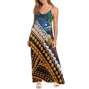 Drop Shipping gradiente polinesiano tribale Marshall Casual alla moda senza maniche Plus Size ampio abito lungo a Spaghetti nero - Product Image 3