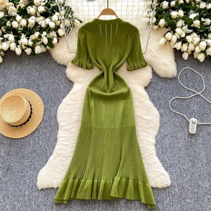 Vestido de Punto Retro Francés 2026 para Mujer, Diseño de Verano con Volantes y Cierre de un Solo Botón, Vestido Largo <span class=keywords><strong>Elegante</strong></span> y Lujoso - Product Image 5