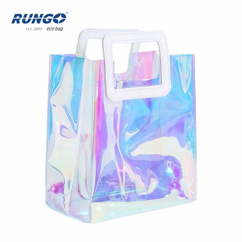 무지개 빛깔의 광택 홀로그램 투명 PVC 핸드백