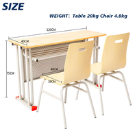Ensemble bureau et chaise scolaire à hauteur fixe pour 2 personnes, grand bureau d'étude en bois avec étagère sous le bureau, mobilier étudiant écologique