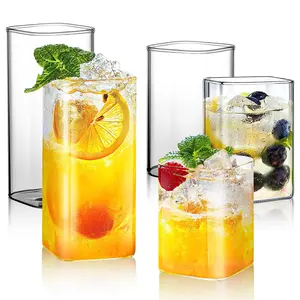 Elegant Lead-free Thin Glass Tumbler Bar Glassware Clear Square Highball Cocktail Glasses