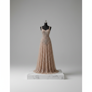 Vestido Largo de Georgette para Mujer, con Pedrería de Lujo, para Recepción de Bodas y Eventos de Compromiso - Product Image 1