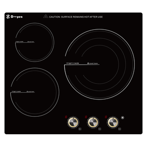 Table de cuisson électrique 24 pouces - 3 brûleurs Table de cuisson électrique en céramique encastrée, table de cuisson en céramique radiante avec 9 niveaux de chauffage 6000W - Product Image 1