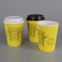 Tasses à café en papier imprimé jaune personnalisé, 10 pièces, 8oz 12oz 16oz 20oz, Double paroi avec couvercle