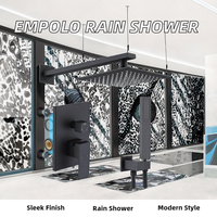 Mitigeur de douche mural contemporain noir en acier inoxydable à poignée unique avec jet pluie et pulvérisation douce en céramique pour usage hôtelier