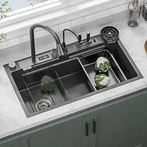 Left drainage intelligent kitchen sink with a complete set of multifunction304 stainless steel digital display luxury sink