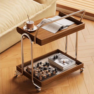 Chariot de salon en bois massif-Table d'appoint roulante de style <span class=keywords><strong>vintage</strong></span>, table basse mobile avec étagère de rangement pour canapé - Product Image 3