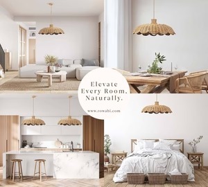 Aurelia Boho Coastal and Modern Interior Lámpara colgante tejida a mano Estilo natural Rattan Small E26 Bombilla Base - Product Image 2