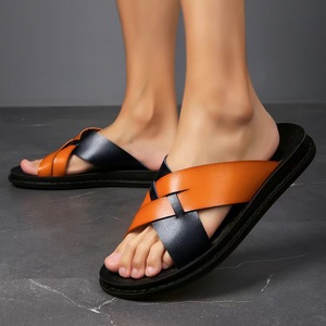 Sandales d'été décontractées à bout ouvert en cuir véritable à brides croisées, semelle extérieure en caoutchouc antidérapante, semelle intermédiaire en EVA - Product Image 2