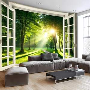 Misty Forest Window View Mandala Tapiz Verde Naturaleza Paisaje Colgante de pared con Sunshine Tree Quality Wall Blanket Stock - Product Image 5