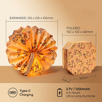 Lampe en papier pliable à motif floral vintage |   Lampe de nuit LED chaude |   Coffret cadeau pour anniversaire, fête ou vacances