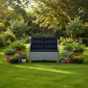 Set Lounge da Giardino in Vimini Grigio Chiaro a 2 Posti, Resistente alle Intemperie, Arredamento da Esterno dal Design Contemporaneo - Product Image 2