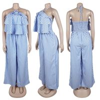 Combinaison pour femme à rayures imprimées STOCK, combinaison à jambes larges avec fleurs 3D, tenue une pièce grande taille, tailles S-XXL