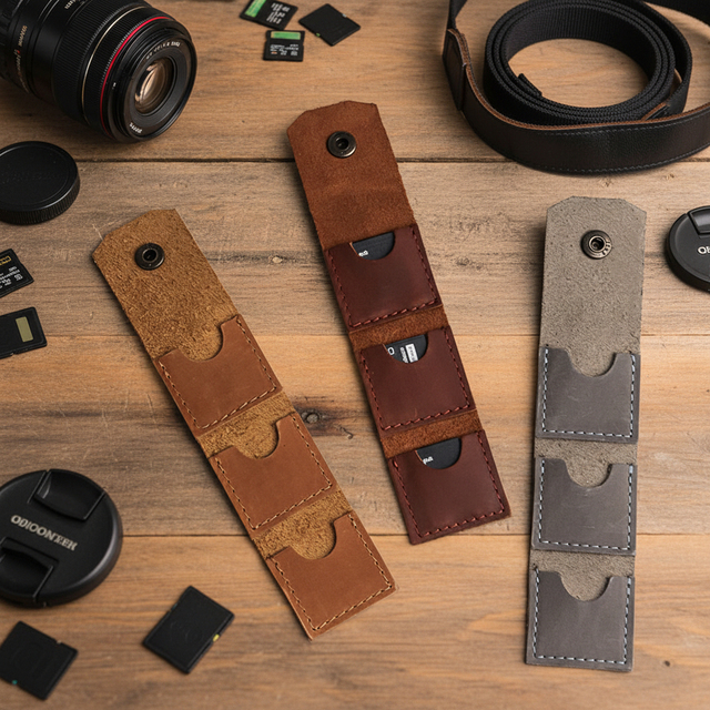 Premium Cowhide Game SD Card Holder Custom Logo SD Card Organizer Portable Memory Card Bag Photo SD Card Keeper for Photographer