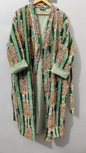 Women Full Length <b>velvet</b> Robe Animal Print Tiger Pattern Long Sleeve Casual Summer Sleepwear <b>Green</b> Striped Kimono Style - Product Image 2