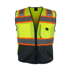 سترة أمان عالية الوضوح بأربعة جيوب، ملابس عمل للمستودعات والبناء، سترة عاكسة معززة للرؤية مع سحاب - Product Image 1