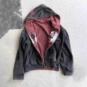 KingSen OEM High Quality Reversible Embroidered <b>Printed</b> Breathable Two Colors Zip-Up Hoodie Heavy Fleece 100% Cotton Winter - Product Image 1